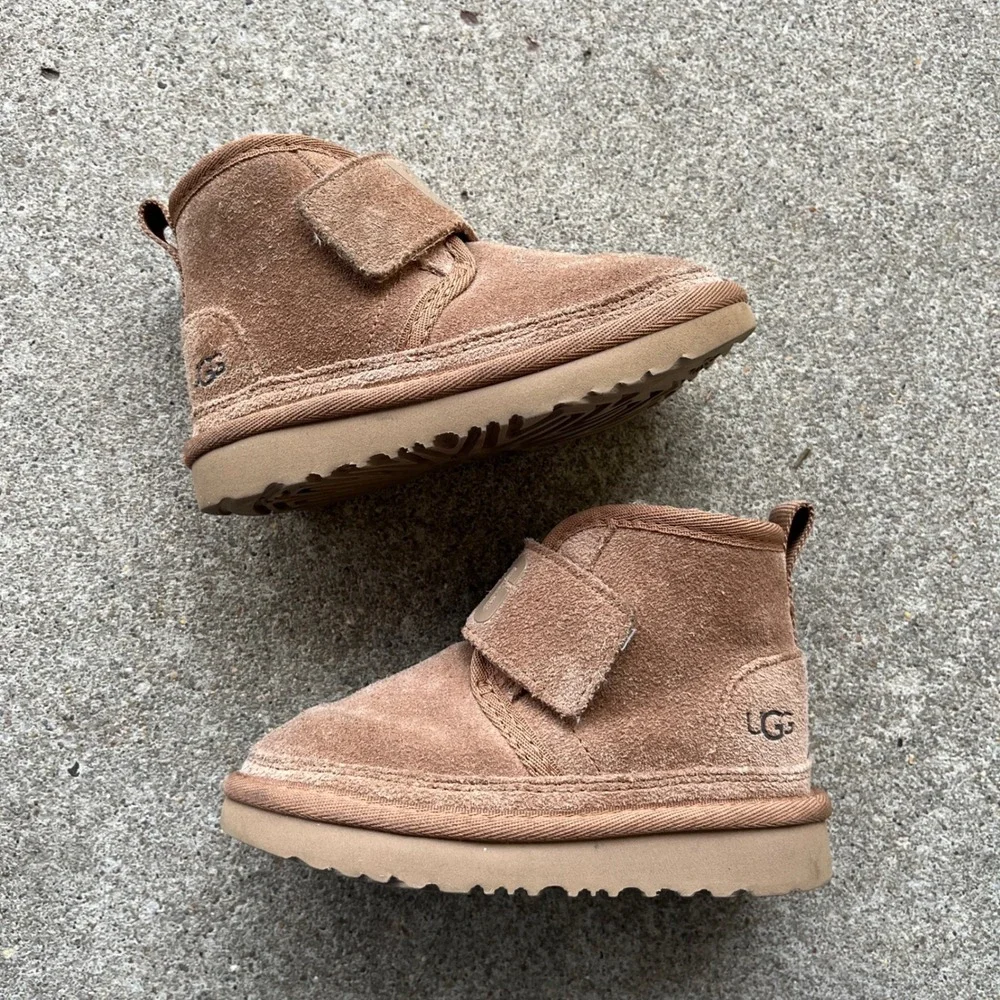 UGG Keelan Chestnut Suede Faux Fur Hook Loop Toddler Boots 1118792T Size 8